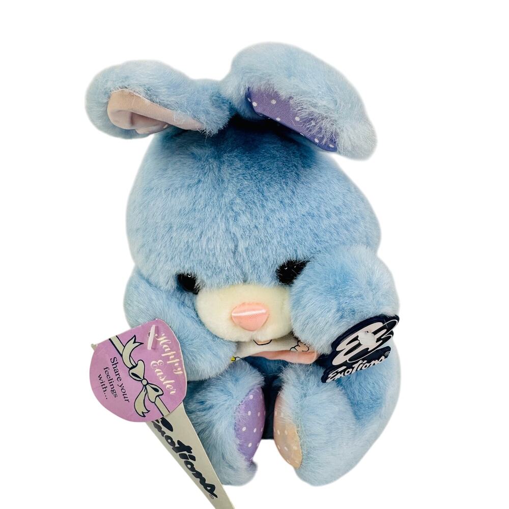 VTG 1985 Mattel Emotions Peek a Bunny‎ Easter Blue 8" Stuffed Animal w/tags